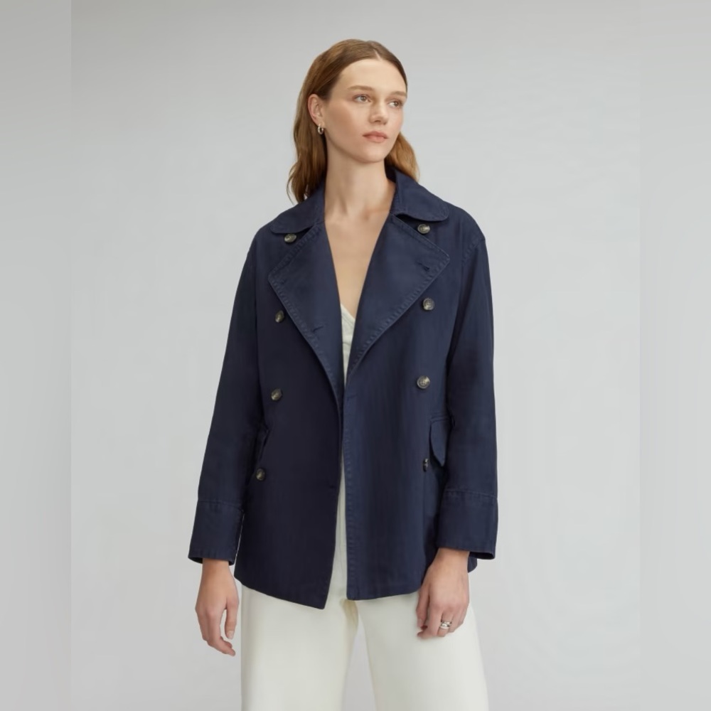 Everlane The Organic Cotton Herringbone Jacket Navy Blue Medium M